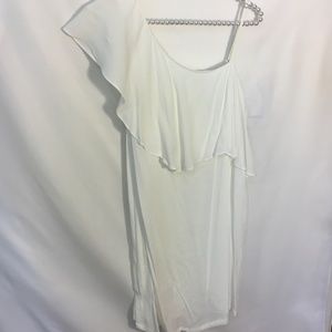 1. State.- White, Asymmetrical, flutter sleeve, mini dress. Sz 4. NWT.